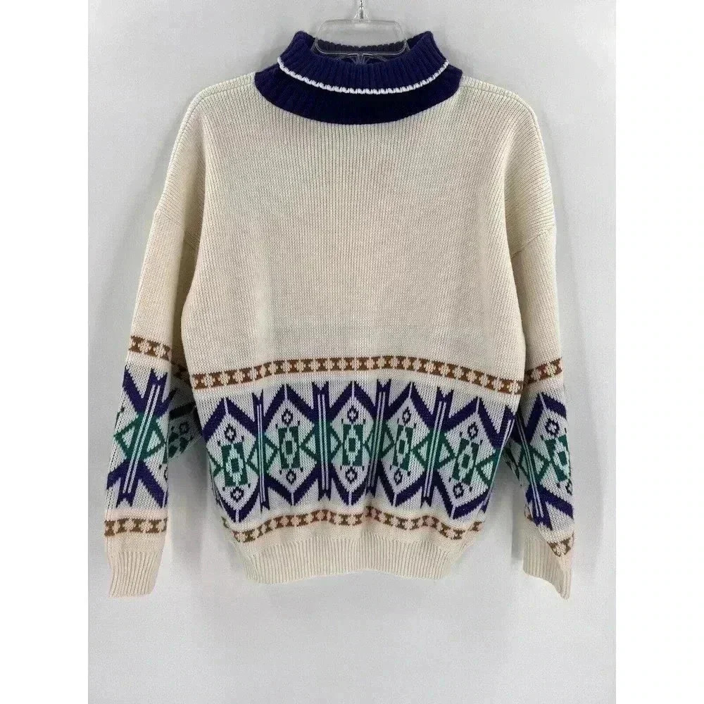 Vintage ASC Aztec Print Knit Ski Sweater 90s y2k Bright Colors Size Medium USA